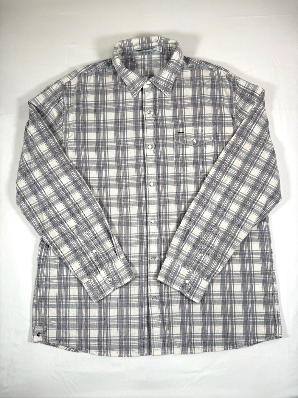 CRIQUET Mens Plaid Pearl Snap Shirt XXL Cream Gray Western Austin Texas Cowboy